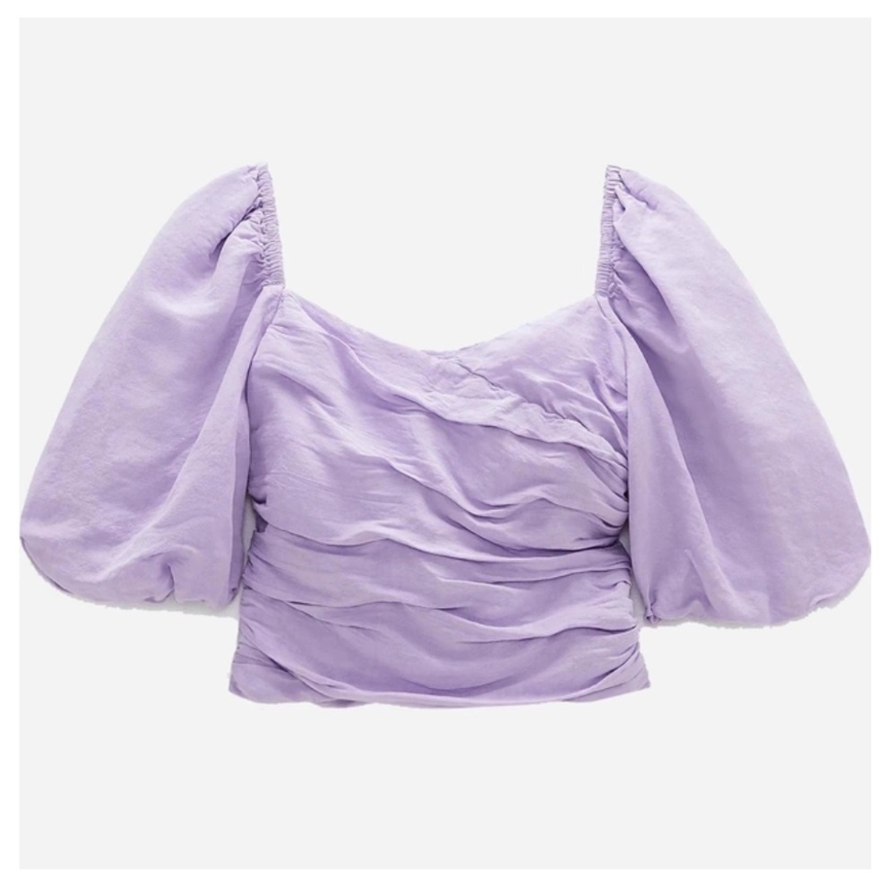 Zara | Purple Puff Sleeve Crop Top | Size M